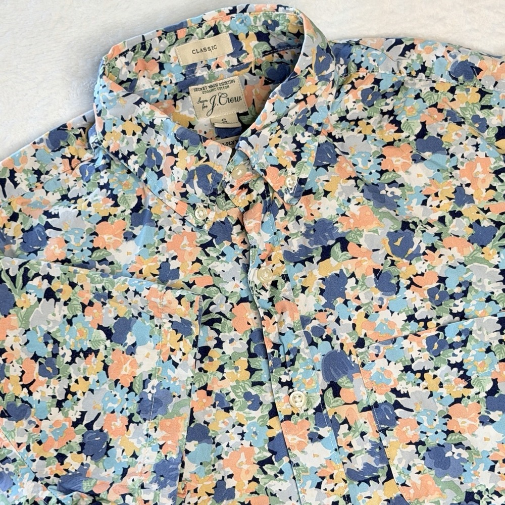 J.Crew Secret Wash Floral Button Up Shirt Men's S Organic Cotton Classic Casual